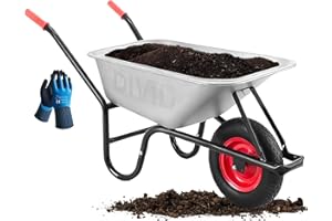 ‎DIVID DIVID® Schubkarre 250Kg | 100Liter | Luftreifen mit Stahlfelgen | Schiebkarre | Bauschubkarre | Gartenschubkarre | Transportkarre mit robustem Stahlrahmen (Silber)