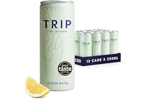 TRIP CBD Drink, Sparkling Lemon Basil Fizzy Drink, Low Calorie, Vegan (Pack of 12 x 250ml)