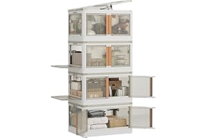 NETEL Scatole Con Coperchio, 72L 4 Unità Contenitore Plastica, Contenitori Trasparenti Impilabili, Scatola Porta Oggetti, Pieghevole Con Ruote, 5 Lati Apribili