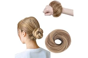 FIDWALL Scrunchies para cabello liso para mujeres, postizo elástico con banda elástica, moño con pelo, accesorios para donut Scrunchies, moño sintético de pelo falso (marrón claro)
