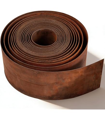 Gazonrand, 10 m x 14,5 cm hoog, metalen rand van cortenstaal, roestlook, borderrand voor doe-het-zelf lawn, maaikanomranding met 1 paar handschoenen, gazonrand, verzinkt metaal voor tuin