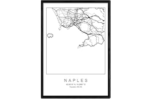 NACNIC Scheda Napoli Mappa della Città in Stile Nordico in Bianco e Nero. Fotogramma A4 Carta Stampata No 250 gr. Dipinti, Stampe e manifesti per Soggiorno e Camera da Letto