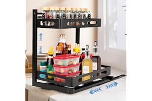 VINATO Organizador Bajo Fregadero Cocina, 2 Niveles under Sink Organizer Extraible, Altura Ajustable Mueble Estantería, Productos Limpieza Armario Almacenamiento, Negro