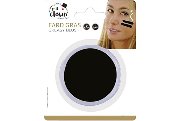 P'TIT CLOWN - 91013 - Fard Gras Noir - 10 g - Ø 6,5 cm - Pallete de Maquillage Déguisement Adulte - Make-up - Peinture Visage - Lavable - Non Toxique - Carnaval, Halloween, Anniversaire, Cosplay