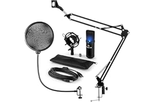 auna Mikrofonset V4 - Heimstudio Set, 3-teilig, MIC-900B, USB Kondensatormikrofon, Pop-Schutz, faltbarer Mikrofonarm, Mikrofonspinne, Plug & Play, Tragkraft 1,5 kg, schwarz