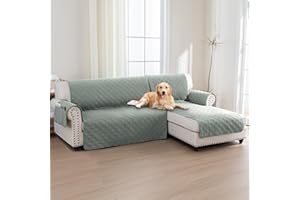 BellaHills 100% Impermeabile Copridivano 3 Posti con Penisola (Seduta 247cm), Copridivano Penisola Destra, Copridivano Antigraffio Indispensabile per Animali Domestici, Ninfea