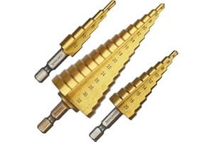 COMOWARE HSS Stufenbohrer Set, 3-tlg Stufenbohrer präzise Geradnut Kegelbohrer, 4 bis 12/20/32mm Titan-beschichtete Profi Metallbohrer, geeignet für Metall Holz Kunststoff