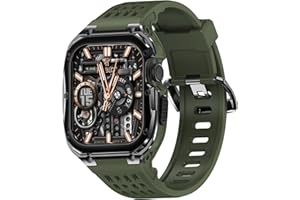 VISOOM Strap and Case Compatible with Apple Watch 45mm 44mm Straps Men, Breathable Sports TPU Band Rugged Stainless Steel Metal Protective Bumper Cover for iWatch Series 9/8/SE/7/6/SE/5/4