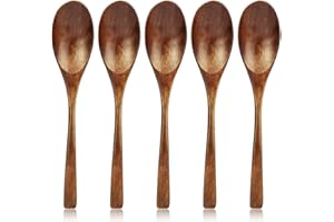 AOOSY Cuchara de Madera,Juego de cucharas de Sopa de Madera respetuosas con el Medio Ambiente, Cuchara de Mesa de arroz de Madera de Estilo japonés Coreano de 7.8 Pulgadas (5 uds)