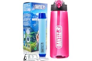 BAYTIZ | Gourde Filtrante + Paille de Survie au Charbon Actif - Bouteille Filtre à Eau Nomade : Voyage Randonnée Trek Camping