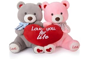 MorisMos Oso de peluche de 40 cm, 2 unidades de ositos de peluche, pequeños y dulces, regalos para niños, niñas, novia, cumpleaños, día de San Valentín, decoración de boda