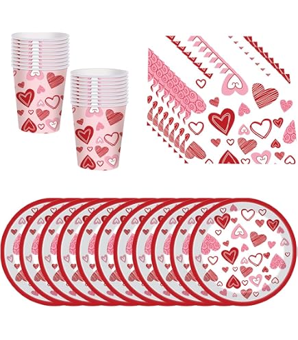 Set di stoviglie per feste di San Valentino, piatti di carta a forma di cuore, tovaglioli, piatti da dessert decorativi colorati, per San Valentino