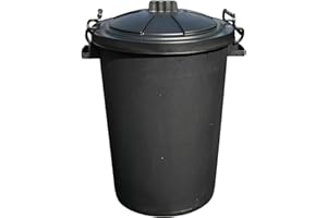 FRESH 365 Outdoor 90 Litre Black Bin Gardening Storage with Lid and clips