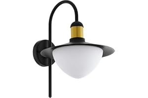 EGLO Zewnętrzna lampa ścienna Sirmione, 1 żarówka zewnętrzna lampa ścienna, lampa ścienna ze stali ocynkowanej, szkło: biały, opal matowy, kolor: czarny, złoty, oprawa: E27, IP44