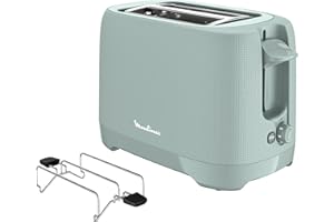 Moulinex Morning Plus - Tostador 2 ranuras, calentador para pan y croissants, 7 niveles de tostado, gran capacidad elevación, bandeja recogemigas extraíble, ranuras extraanchas, LT2M1310