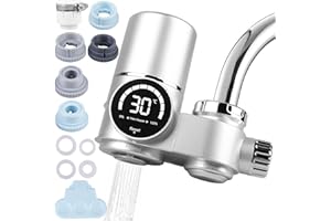 LEIKURVO Filtre à eau pour robinet avec indicateur LED - Filtre à eau potable - Élimine le chlore, les métaux lourds - Stérilisation UV - Pour cuisine, voyage, animaux domestiques