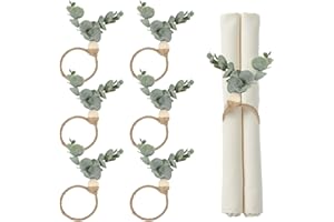 KORSAOT 6 Stück Serviettenringe Holz – Boho Serviettenring mit Grünen Blättern & Holzperlen – Rustikale Servietten Ringe für Weihnachten, Hochzeiten, Ostern & Tischdekoration im Bauernhaus-Stil