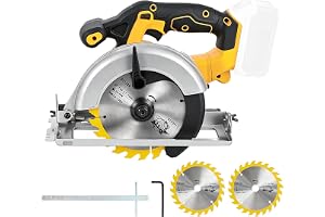 165 mm trådlös cirkelsåg för Dewalt 18/20 V, 3800 RPM borstlös cirkelsåg med 2 blad, skärdjup och vinkel 45,5 mm (90°) -35,5 mm (45°) för trä mjuk metallplast (inget batteri)