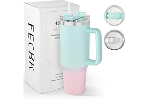 FECBK Thermobecher mit Strohhalm und Henkel 1,2L, 100% Auslaufsicherer Trinkbecher, Edelstahl Vakuumisoliert Kaffeebecher mit Griff, Hält 12 Std Heiß / 34 Std Kalt, Spülmaschinenfest, Bubble Gum