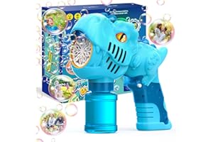 Panamalar Dinosaurs Bubble Gun for Kids, Portable Bubble Machine Bubble Blower with Colored Lights, 10000+ Bubbles Per Minute, Bubble Making Toys with 100ml Solution for Outdoor Party Wedding-Blue