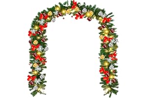 ‎SWANEW SWANEW Artificial Christmas Garland 5 m Fir Garland Including Decoration, Christmas Garland with Lighting with 100 LEDs Warm White 8 Modes, Christmas Wreath IP44 for Indoor and Outdoor Use