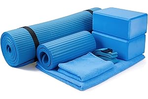 'BalanceFrom GoYoga 7-Piece Set - Include Yoga Mat with Carrying Strap, 2 Yoga Blocks, Yoga Mat Towel, Yoga Hand Towel, Yoga Strap and Yoga Knee Pad (1/2''-Thick Mat)'