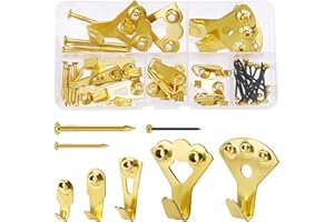 VooGenzek 44 Pezzi Kit di Ganci Cornice per Pareti Dure, Ganci in metallo per Quadri, Heavy Duty Immagine Ganci Assortimento Kit con Chiodi, per Appendere Quadri, Specchi