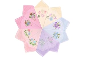EEEKit Bawełniana chusteczka w kwiaty, 10 szt. haftowanych chusteczek dla kobiet, vintage, koronkowe chusteczki, na wesele, przyjęcie, prezenty dla kobiet, wielobarwny, 11 X 11 Inches
