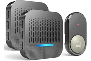 SURFOU Dzwonek radiowy do drzwi wejściowych z 1 nadajnikiem i 2 odbiornikami, zasięg 300 m, wodoszczelny, 5 poziomów głośności, 55 dźwięków dzwonków