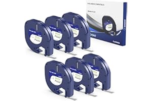 Oyemat 6 Cinta de Etiquetas Compatible para Dymo Letratag 91201/91221 12mm x 4m - Negro sobre Blanco Plástico para LT-100H, LT-100T, XR, 200B, QX50 - Compatible Cinta Dymo Recambio - Plastic white