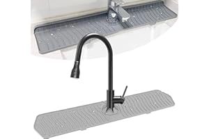TEKONDA 1 Stück 61x14.5cm Silikon Abtropfmatte Spüle,Grau Silikon Wasserhahn Matte,Küchenspüle Spritzschutz für Badezimmer und Küche