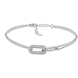 Amazon Essentials Bracciale Pave Link in Argento Sterling