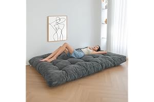 MAXYOYO Japanese Corduroy Fabric Floor Mattress Futon Mattress, Shredded Foam Filling Thicken Tatami Mat Sleeping Pad Foldable Roll Up Dormitory Lounger Pillow Bed (Double,Dark Gray)