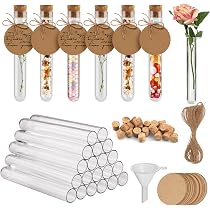 OFFCUP 100er-Set Kunststoff-Reagenzgläser 16x100 Mm Mit Korken – Inkl. Etiketten, Seil & Trichter, Für DIY & Geschenke
