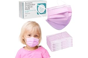 ACEWIN Mascherine chirurgiche per bambini Dispositivo 50 Pezzi Maschera viso usa e getta Certificate CE Mascherina 3 strati Alta Efficienza di Filtraggio Face Mask Protettiva Viso, Rosa