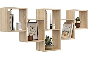 KUBUTKU Scaffale decorativo da parete con 6 ripiani, 160 x 66 x 18 cm, design scandinavo, moderno, per soggiorno, cucina, ufficio, camera da letto, bagno, libreria (rovere Sonoma)