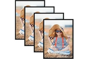 EXYGLO Cornice 30x40 Senza il Cartoncino Bianco, Cornice 28x35 con il Cartoncino Bianco, 4 Pezzi di Portafoto, Conici Nere in PVC