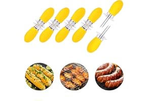 CHANEEHANN Pinchos para Mazorcas de Maíz, 10 Piezas Reutilizable Pinchos de Barbacoa de Maíz Inoxidable con Mango de Mangos, Tenedor Maiz para Camping, Picnic, Buffet Parilla, Cocina