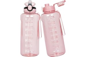 Seekua Sport Tritan Gourde 2l avec Paille & Marqueur de Temps, grosse Motivation Bouteille d'eau sans bpa reutilisable pour Gym, Fitness, 2 Couvercles, 2 litres