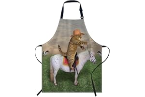 Smooffly The Cat Cowboy on a Horse Grazes His Cows Apron Adjustable Bib Chef Aprons Cooking Apron Unisex Women Men Aprons Perfect for Home Kitchen, Baking, Gardening, Restaurant, Coffee house BBQ