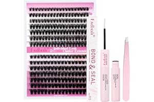 Fadlash Kit Extension Cils 0.07 D Cornée 8-16mm 60D+80D Faux Cils Cluster Cils Kit Individuels de Cils DIY Avec Bond And Seal,Pince A Epiler Faux Cils Réutilisables