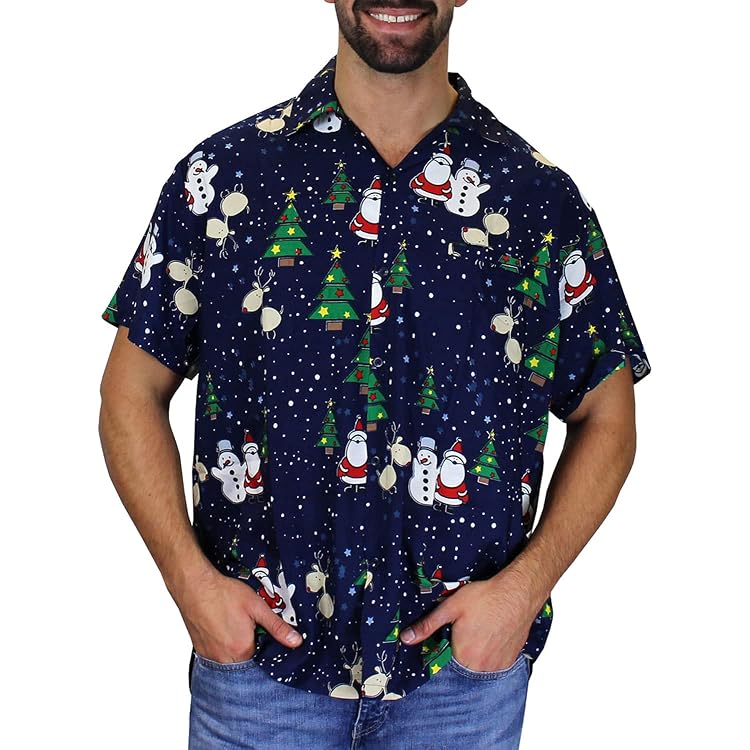 Chemise De Noël 'moche' Amusante Pour Homme - Imprimé Père Noël, Bonhommes De Neige - Tissu Léger, Coupe Classique - 5