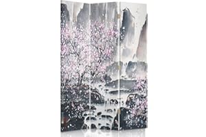 FEEBY FRAMES Feeby Paravento Ciliegio 3 Parti 110x180 cm Unilaterale Pieghevole Separatore Decorazioni Stampa Su Tela Parete Divisoria Parete Spagnola Soggiorno Ufficio Camera Da Letto Home Office Rosa