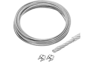QUARKZMAN 10m Cable de Acero Inoxidable 304, 5mm OD Kit de Cuerda de Alambre con 2pcs Tornillo Mandril PVC Recubierto para Cuerda Tendedero, Suspensión, Planta Soporte, Transparente