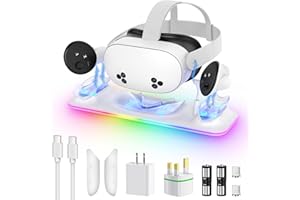 Charging Dock for Meta Quest 3S/Quest 3, Kinwin PD 18W Fast Charging Station for Oculus Quest 3S Accessories with RGB Light, Magnetic Charger Stand for Headset/Controller with 2 Rechargeable Batteries