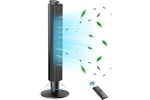 HERILIOS Tower Fan 90° Oscillating Cooling Fans 42”or 36” Height Adjustable Tower Fans with Remote 35 dB Quiet Cooling 5 Fan Speeds Sleep Mode LED Display 12H Timer for Office and Home, Black, TF005