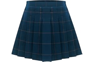 Maeau Jupe Plissée Courte à Carreaux/Couleur Unie pour Fille Ecoliere Mini Jupe Elastique a la Taille de Collège École Patineuse Tennis, avec Short Intégré, S-XXL/100-180cm