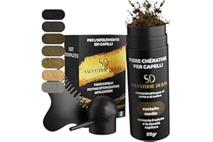 SD SALVATHOR DURAN Fibre cheratina per capelli, cheratina per capelli, fibre capelli - Salvathor Duran Kit 3 Pezzi (Fibra 25 g + Applicatore + Pettine) Castano Medio