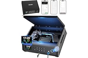 SOLILES Smart Gun Safe, 4 Ways Biometric Pistol Rechargeable Safe with Fingerprint/Keypad/Key/APP Lock, APP Control, LCD Display, Emergency Power Supply Handgun Lock Box for Home Bedroom, Car