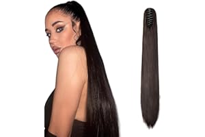 Dcbaboo Pferdeschwanz Haarteil Zopf Extension mit Klammer Glatt Lang Ponytail Extensions Haarverlängerung Clip Synthetik Gerade Pferdeschwanz Haarextension Zopf, 55cm Mittel braun